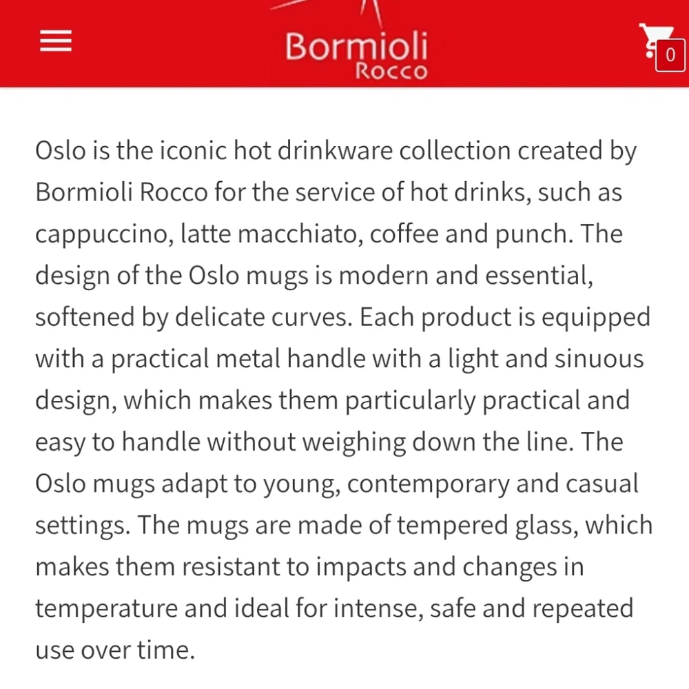 Bormioli Oslo Cappuccino Glass Cups with Silver Handles (4) NIB